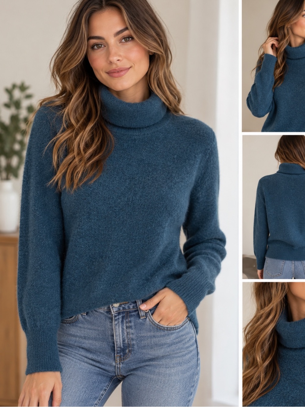 Banana Republic Wool Blend Turtleneck Sweater Blue Teal Size S